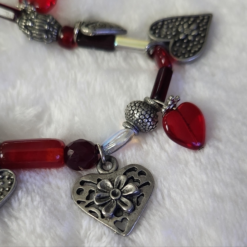 ❤️Heart Charm Bracelet with Red & Silver Accents – Romantic Statement Jewelry - Picture 6 of 9